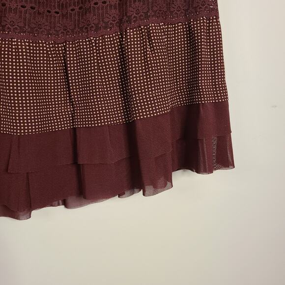 JOSEPHINE CHAUS Patchwork Midi Skirt 10 Burgundy Velvet Silk Prairie Cottage - Picture 8 of 12